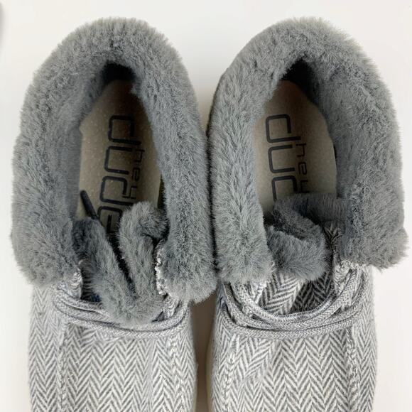 Hey Dude Britt Booties Shoes Grey Herringbone Wool Blend Faux Fur Women's 6 - Picture 5 of 13